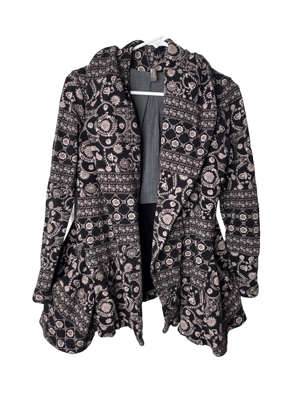 FREE PEOPLE Floral Boho Cotton Victorian Pocket Open Cardigan Small Flare